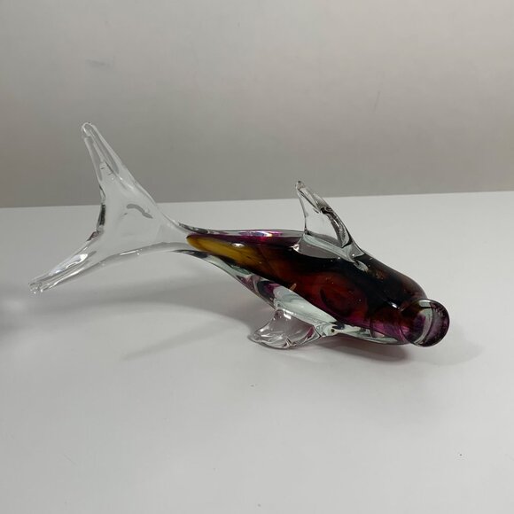 Handcrafted Glass Dolphin Figurine Multicolor Purples & Amber Swirl Design - Picture 12 of 12